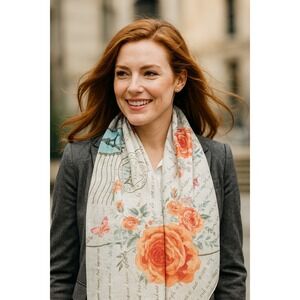 Paris Rose Butterfly Scarf Lightweight Floral Fashion Shawl Wrap 80x36‎